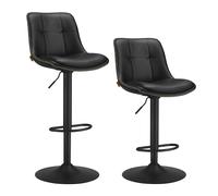 VASAGLE Juego de 2 Taburetes de Bar, Sillas Altas Giratorias Regulables en Altura, Acolchado PU, Sillas de Cocina con Respaldo y Reposapiés, Comedor, Mostrador, Acero, Negro Tinta/Verde Bosque/Gris