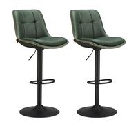 VASAGLE Juego de 2 Taburetes de Bar, Sillas Altas Giratorias Regulables en Altura, Acolchado PU, Sillas de Cocina con Respaldo y Reposapiés, Comedor, Mostrador, Acero, Verde Bosque LJB095C01