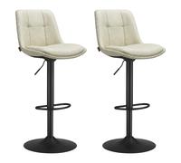 VASAGLE Juego de 2 Taburetes de Bar, Sillas Altas Giratorias Regulables en Altura, Acolchado PU, Sillas de Cocina con Respaldo y Reposapiés, Comedor, Mostrador, Acero, Blanco Cálido Claro LJB095W101