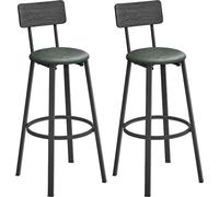 VASAGLE, Juego de 2 taburetes, sillas de cocina, tapizados, de cuero sintético (PU), altura del asiento 75,5 cm, con reposapiés, montaje sencillo, estilo industrial, ideales para comedor o cocina