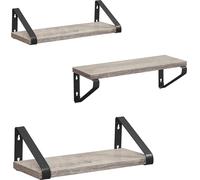 VASAGLE, juego de 3 estanterías de pared, diseño flotante, montaje en pared, estanterías para exhibición, estilo industrial, ideales para salón, baño, cocina, color gris y