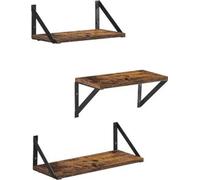 VASAGLE, juego de 3 estanterías de pared flotantes, acabado de alto brillo, ideales para artículos de decoración, marcos de fotos, dormitorios, salones, cocinas y baños, estilo vintage, color marrón y