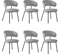 VASAGLE, juego de 6 sillas para comedor, sillas de cocina, sillas tapizadas, sillas de estilo lounge, patas de metal, diseño moderno, ideales para comedor y cocina, color gris oscuro, modelo LDC116G01