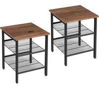 VASAGLE, juego de mesas auxiliares, mesitas de noche, set de 2, estilo industrial, con estantes de rejilla ajustables, ideales para el salón o el dormitorio
