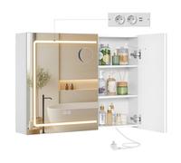 VASAGLE Kailyn Colección - Armario de Pared para Baño con Espejo, con LED, Multienchufe, Función Antivaho, Espejo de Aumento 10x, Estilo Moderno, 16,5 x 80 x 60 cm, Blanco BBK134W01