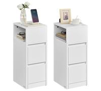 VASAGLE Kailyn Colección - Juego de 2, Mesita de Noche Estrecha, Mesa Auxiliar con 2 Cajones, Encajable a la Izquierda o a la Derecha, Dormitorio, Salón, Blanco Nube LET856W01V1