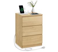 VASAGLE KAILYN Colección - Mesita de Noche con Estación de Carga, Juego de 2, Mesa Auxiliar con 3 Cajones, 2 Tomas AC, 2 Puertos USB, Dormitorio, Estudio, Amarillo Paja LET831Y70