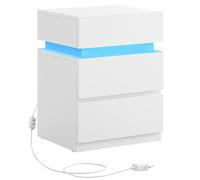 VASAGLE Mesita de noche KAILYN Colección LET630T10V2 – 3 cajones, luz LED multicolor, Blanco Nube