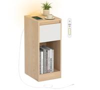 VASAGLE Kailyn Colección - Mesita de Noche Estrecha, Mesa Auxiliar, con Iluminación LED, 1 Puerto USB-A, 1 Puerto USB-C, Cajón, Dormitorio, Salón, Amarillo Almendra y Blanco Nube LET610Y01