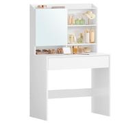 VASAGLE Kailyn Colección - Tocador con Espejo, Mesa de Maquillaje con Armario y Cajón con Espejo, Estantes Ajustables, Estilo Moderno, 40 x 70 x 135 cm, Blanco Nube RDT118W01