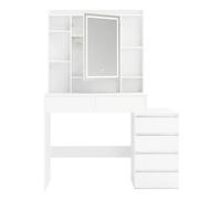 VASAGLE KAILYN Colección - Tocador con Luces LED de Brillo Ajustable, Regleta, Mesa de Maquillaje con Espejo, 40 x 105 x 145 cm, Compartimentos Abiertos, Estantes Ajustable, Blanco Nube