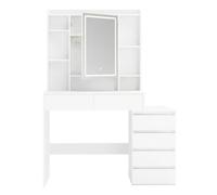 VASAGLE KAILYN Colección - Tocador con Luces LED de Brillo Ajustable, Regleta, Mesa de Maquillaje con Espejo, 40 x 105 x 145 cm, Compartimentos Abiertos, Estantes Ajustable, Blanco Nube
