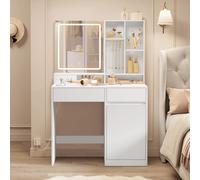 VASAGLE Kailyn Colección - Tocador con Luces LED, Regleta de Enchufes, Luz Regulable en 3 Colores, Mesa de Maqueillaje con Cajones, Ancho de 90 cm, para Dormitorios, Blanco Nube RDT134W01