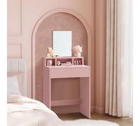 VASAGLE KAILYN Colección - Tocador, Mesa de Maquillaje con Espejo Grande, Gabinete con 2 Cajones y 3 Compartimentos, Estilo Moderno, Rosa Jalea RDT103R01
