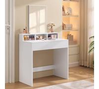 VASAGLE KAILYN Colección - Tocador, Mesa de Maquillaje con Espejo Rectangular, 2 Cajones y 3 Compartimentos, Moderno, Blanco RDT113W01