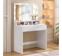 VASAGLE KAILYN Colección - Tocador, Mesa de Maquillaje con Espejo y Luces LED con Brillo Ajustable, 2 Cajones y 3 Compartimentos, Moderno, Blanco Nube RDT120T10