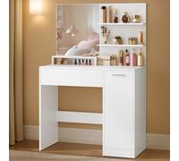 VASAGLE Kailyn Colección - Tocador, Mesa de Maquillaje, Gabinete con 2 Estantes Ajustables, 1 Cajón, 2 Estantes Abiertos, Estilo Moderno, Blanco RDT119W01