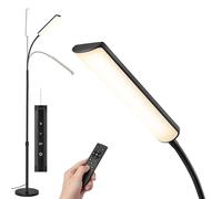 VASAGLE Lámpara de Pie, Altura Ajustable 141-175 cm, Lámpara Moderna de 15 W con Cabezal Flexible de 360°, Temporizador y Función de Memoria, Botón y Mando a Distancia, Salón, Negro Mate LFL007BD02