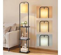 VASAGLE Lámpara de Pie con 3 Estantes, Lámpara de Pie, Lámpara de Salón, Incluye Bombilla LED, con Interruptor de Pie, Pantalla de Tela, para Salón y Dormitorio, Negro Tinta LFL001BD02