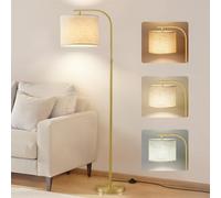 VASAGLE Lámpara de Pie de Arco, Lámpara de Lectura Regulable en Altura, 150-175 cm de Altura, Moderna, con Interruptor de Pedal, Pantalla de Tela, Casquillo E27, Dorado Claro LFL006AB02