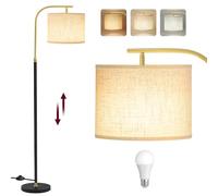 VASAGLE Lámpara de Pie de Arco, Lámpara de Lectura Regulable en Altura, 150-175 cm de Altura, Moderna, con Interruptor de Pedal, Pantalla de Tela, Casquillo E27, Negro Mate LFL006BD02
