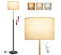 VASAGLE Lámpara de Pie, Lámpara de Lectura Regulable en Altura, 140-170 cm de Altura, Moderna, con Interruptor de Pedal, Pantalla de Tela, Casquillo E27, Dorado y Negro LFL002B02
