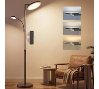 VASAGLE Lámpara de Pie LED, Altura Ajustable, 42 W, Cabezal Orientable, Dormitorio, Oficina, Temporizador, Función de Memoria, Control Mediante Botones y Mando a Distancia, Negro Mate LFL028BD02