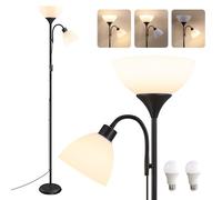 VASAGLE Lámpara de Pie LED de Hierro, con Bombilla, con Luz de Lectura Ajustable, 38,5 x 23,5 x 176 cm, Negro Mate, para Salón y Oficina, Colección Lusia LFL019B202