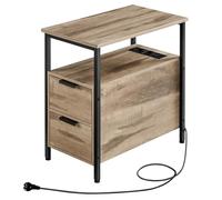 VASAGLE LET325K01 - Mesa Auxiliar con múltiples enchufes, pequeña y Fina con 2 cajones, con Almacenamiento, para Sala de Estar, Dormitorio, marrón, camelo y Negro