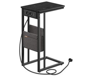 VASAGLE LET356B02V1 - Mesa Auxiliar con múltiples enchufes, Punta de sofá en Forma de C, para Espacios pequeños, 2 Puertos USB y enchufes, Bolsa, Patas Ajustables, para Dormitorio, Sala de Estar