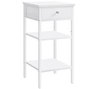 VASAGLE LET502B14 - Mesa Auxiliar con 1 cajón y 2 estantes de Almacenamiento, una estantería Ajustable, Patas Ajustables, Ahorro de Espacio, Color Blanco