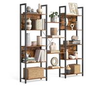 VASAGLE Librería con 14 Estantes, Marco de Metal, 158 x 24 x 166 cm | Estanterias Almacenaje, Estilo Moderno Básico, Marrón Rústico y Negro Mate, Colección BARNET LLS107B01
