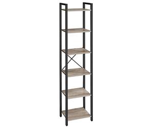 VASAGLE Librería de 6 Niveles, Biblioteca Moderna, 39,6 x 30 x 187 cm | Estantería para Oficina, Estudio, Sala de Estar, Dormitorio, Greige Mélange y negro mate, Colección BARNET LLS101B02