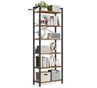 VASAGLE Librería de 6 Niveles, Estantería Industrial, 64 x 30 x 185,5 cm | Libreria Estanteria para Estudio, Sala de Estar, Dormitorio, Marrón Rústico y negro mate, Colección BARNET LLS062B01