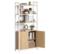 VASAGLE Librería de 6 Niveles, Estantería Vertical con Puerta, Marco de Metal, Estantes Ajustables, para Salón, Dormitorio, 60A, Roble Dorado y Blanco Mate LLS133YA01