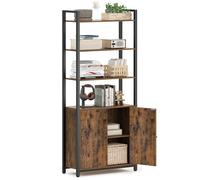 VASAGLE Librería de 6 Niveles, Estantería Vertical con Puerta, Marco de Metal, Estantes Ajustables, para Salón, Dormitorio, 60A, Marrón Rústico y Negro Tinta LLS133K01