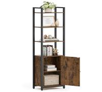 VASAGLE Librería de 6 Niveles, Estantería Vertical con Puerta, Marco de Metal, Estantes Ajustables, para Salón, Dormitorio, 40A, Marrón Rústico y Negro Tinta LLS132K01