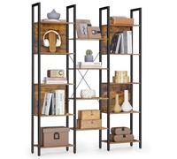 VASAGLE Librería, Estantería de Almacenamiento, con 14 Estantes, Marco de Metal, para Sala de Estar, Estudio, Oficina, Estilo Industrial, 24 x 128 x 166 cm, Marrón Rústico y Negro Tinta LLS157K01