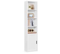 VASAGLE Librería, Estantería Vertical de 6 Niveles, con Puerta, 24 x 31,8 x 175 cm, para Salón, Estudio, Oficina, Comedor, Blanco Nube/Marrón Rústico