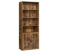 VASAGLE Librería, Estantería Vertical de 6 Niveles, con Puertas, 24 x 60 x 175 cm, para Salón, Estudio, Oficina, Comedor, Marrón Rústico/Blanco Nube