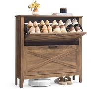 VASAGLE LIRY Colección - Mueble Zapatero, con 2 Cajones Abatibles, Zapatero Estrecho Independiente para Entrada, Estilo Rústico, para 12 a 16 Pares, Marrón Miel HSC201K01