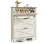 VASAGLE LIRY Colección - Mueble Zapatero, con 3 Cajones Abatibles, Zapatero Estrecho Independiente para Entrada, Estilo Rústico, para 18 a 24 Pares, Blanco Rústico HSC301W02