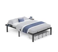 VASAGLE Marco de Cama Doble de Metal, con Estantes, 140 x 200 cm | Estructura de Cama, Cama de Invitados, Fácil Montaje, Negro Clásico, Colección CONNER RMB094B01