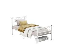 VASAGLE Marco de Cama, Estructura de Cama de Metal, para Colchón de 90 x 190 cm, Cama de Invitados, Montaje Sencillo, para Habitaciones Pequeñas, Blanco RMB061W01