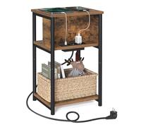 VASAGLE Mesa Auxiliar con Enchufe, Mesita de Noche con 2 Tomas AC y 2 Puertos USB, 30 x 34 x 58 cm, para Sala de Estar, Dormitorio, Marrón Rústico y Negro LET375B01