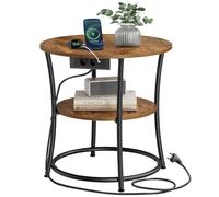 VASAGLE Mesa Auxiliar con Enchufes, Mesita Auxiliar de 2 Niveles, de Acero | Mesa de Centro Salon, para Salón y Dormitorio, Marrón Rústico y Negro Tinta, Colección BAMPU LET077KD01