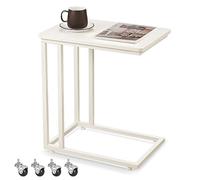 VASAGLE Mesa Auxiliar, con Ruedas y Pies Ajustables, Marco de Acero | Mesita Auxiliar de Estilo Moderno, Fácil de Montar, para Dormitorio, Blanco Crema, Colección BARNET LNT050W77