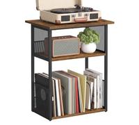 VASAGLE Mesa Auxiliar de Acero, Mueble Tocadiscos, 48 x 40 x 70 cm | Mueble Tocadiscos, Mesa de Sofá para Salón, Marrón Rústico y Negro Mate, Colección DACEY LET290K101