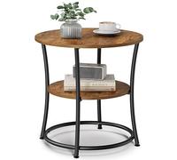VASAGLE Mesa Auxiliar Redonda, Consola de 2 Niveles, de Acero | Para Espacios Pequeños, para Salón y Dormitorio, Marrón Rústico y Negro Tinta, Colección BAMPU LET56BX