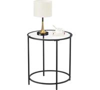 VASAGLE, mesa auxiliar redonda, pequeña mesa de centro, mesa lateral de cristal templado con estructura de acero, mesita de noche, ideal para salón, balcón, color